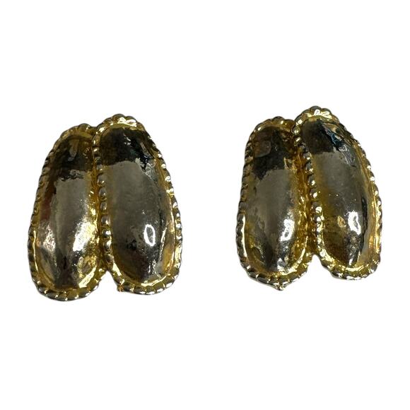 Two Tone Vintage 80s Gold Silver Ton Irregular Shape Earrings Costume Jewelry - Picture 1 of 5